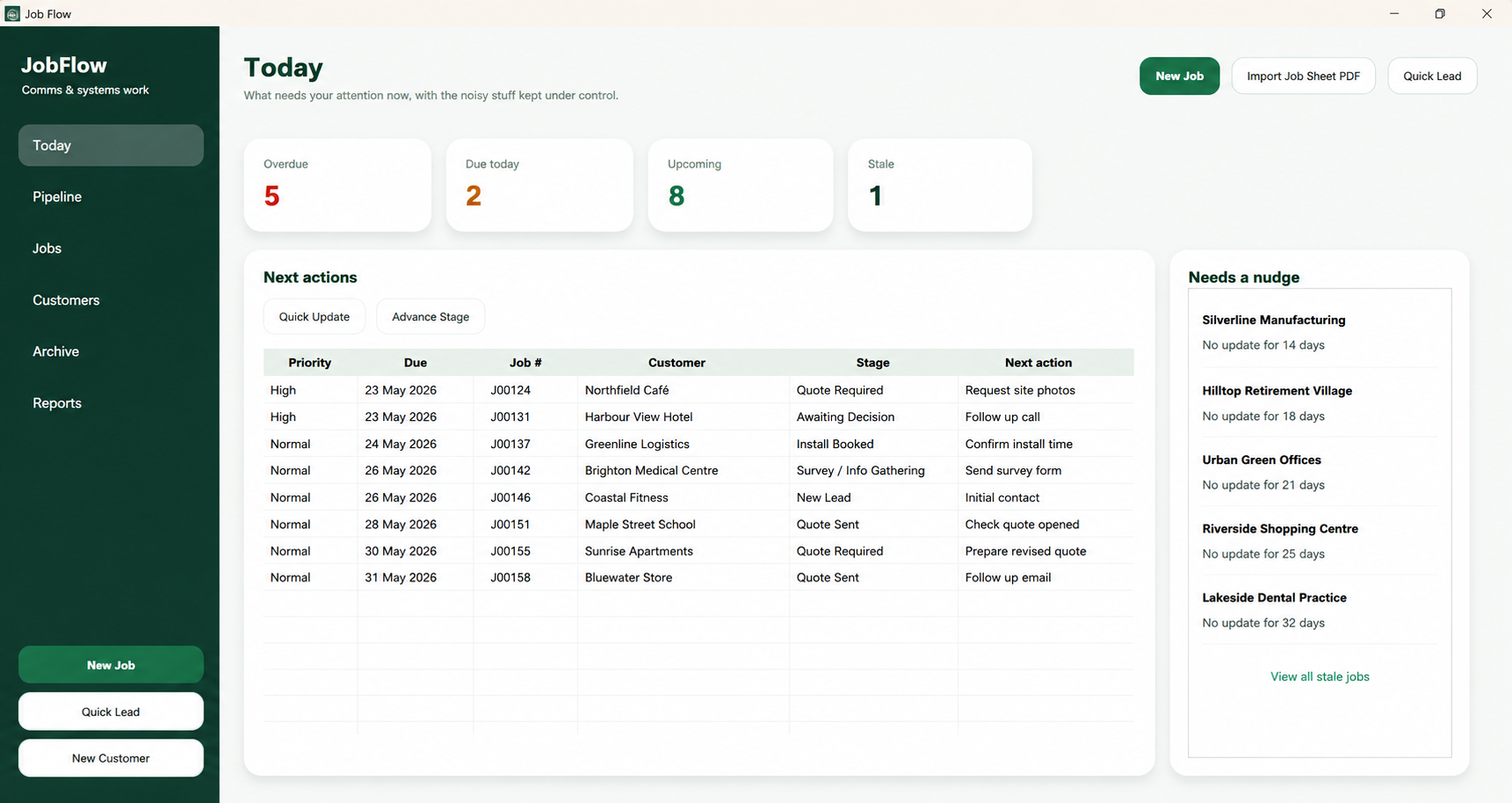 Job Flow workflow management dashboard screenshot